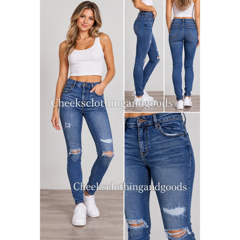 PacSun High Rise Skinniest Jeans Medium Wash Distressed Ripped Denim 25